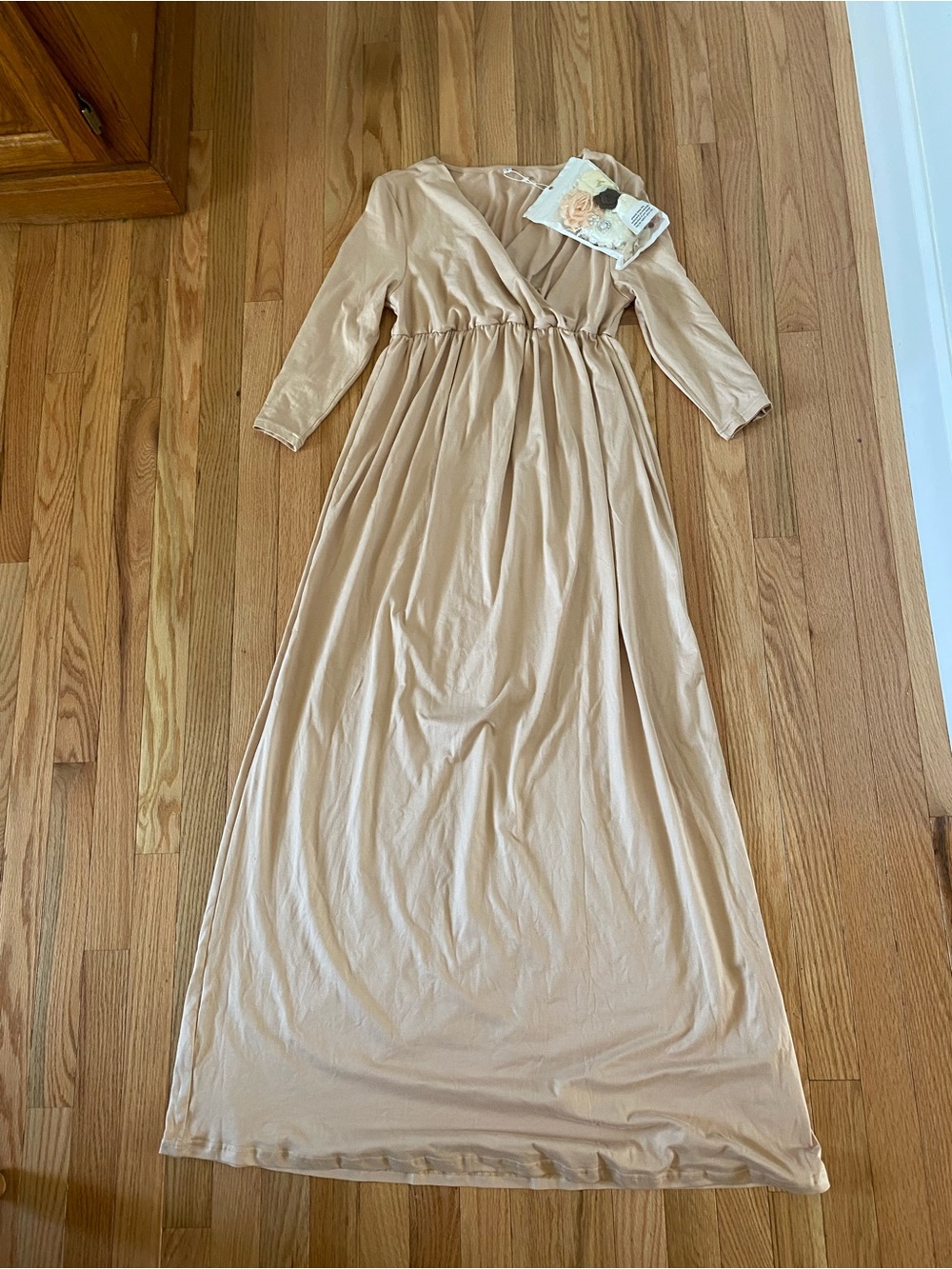 Neutral Beige Maxi Wrap Dress (maternity)